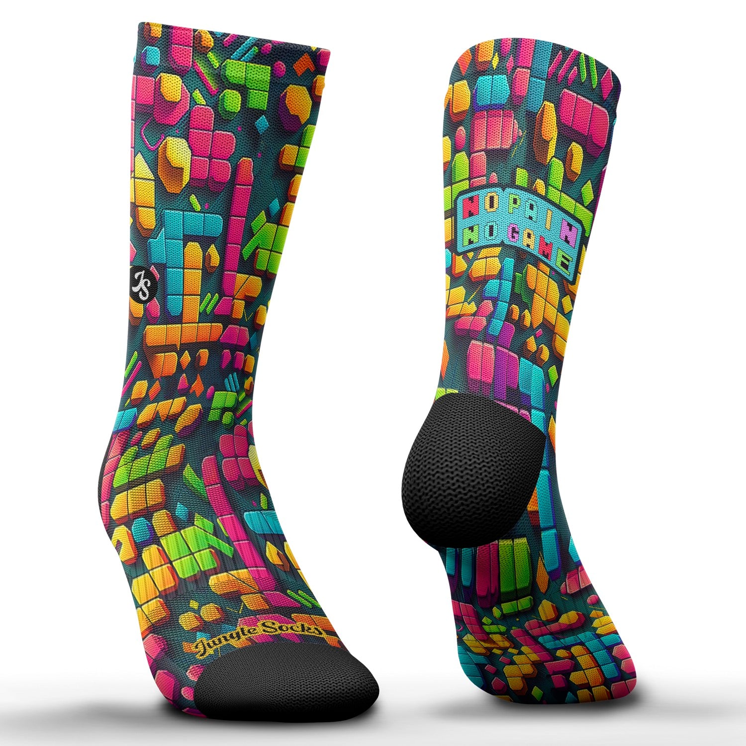 Calcetines de crossfit técnicos, sin costuras, diseño geométrico colorido No Pain No Game.
